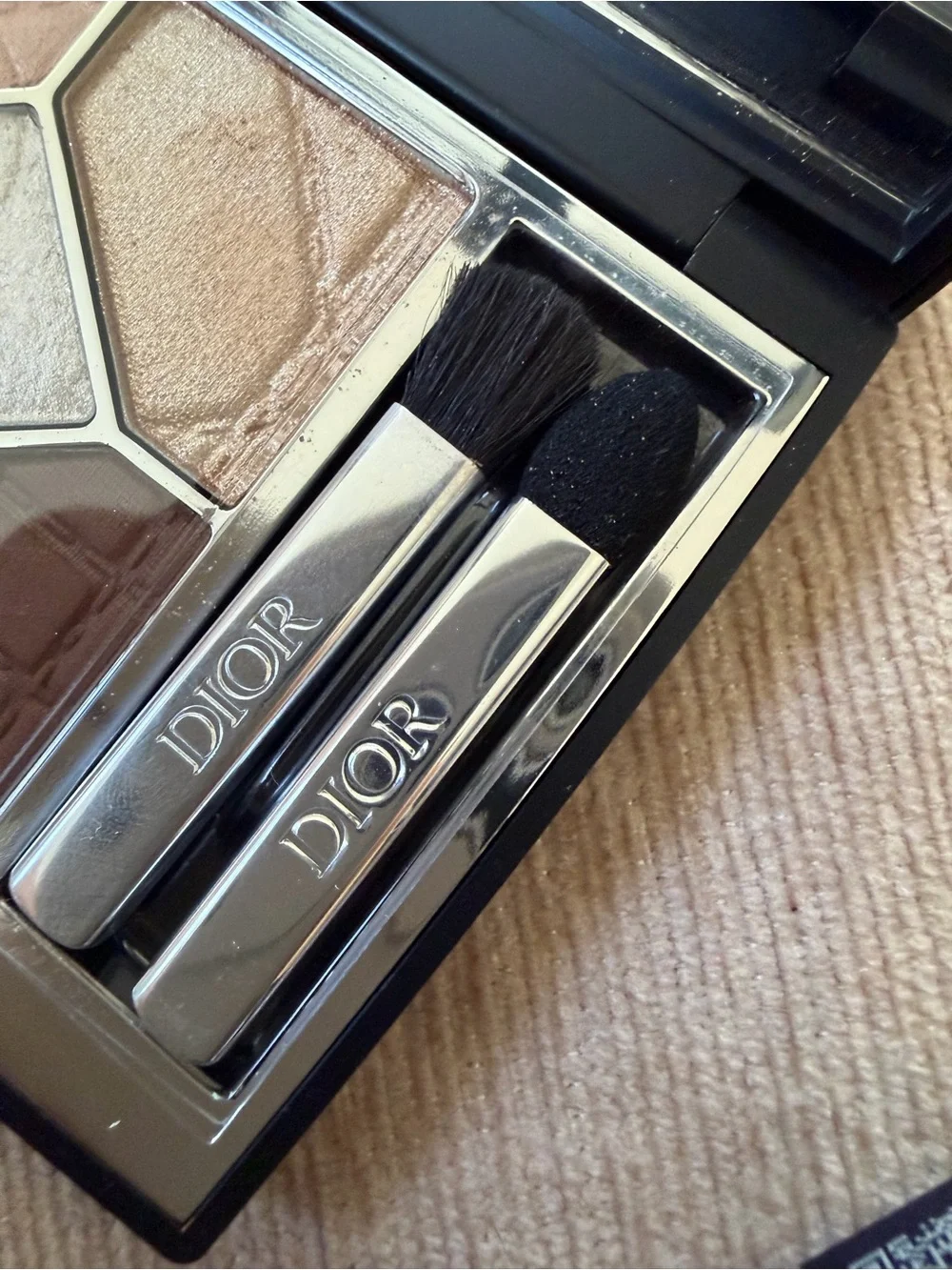 Dior Black Quilted Leather Compact with Silver Logo